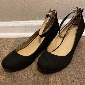 Black Suede Ankle-belt Wedges